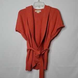 Michael Kors orange knit hooded belted cardigan S